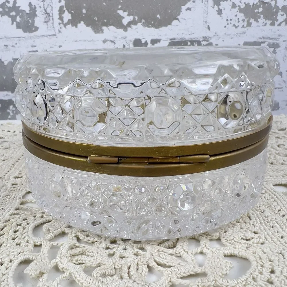 Vtg French Cut & Formed Glass‎ Baccarat Style Jewelry Casket Trinket Box 4.75” - Picture 9 of 14